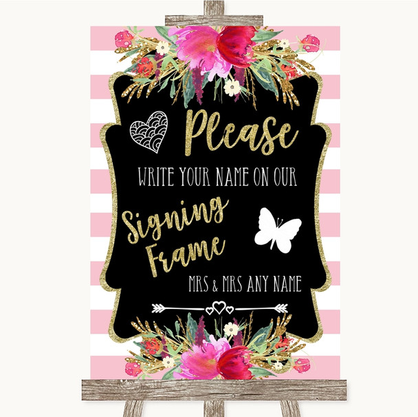 Gold and Pink Stripes Signing Frame Guestbook Personalised Wedding Sign Gold and Pink Stripes Signing Frame Guestbook Personalised Wedding Sign