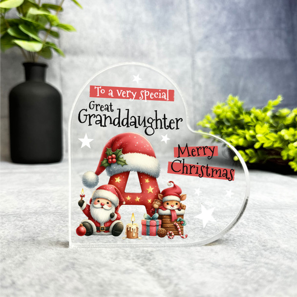 Gift For Special Great Granddaughter Christmas Letter A Heart Keepsake Plaque