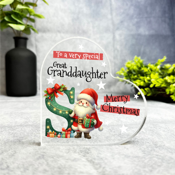 Gift For Special Great Granddaughter Christmas Letter S Heart Keepsake Plaque