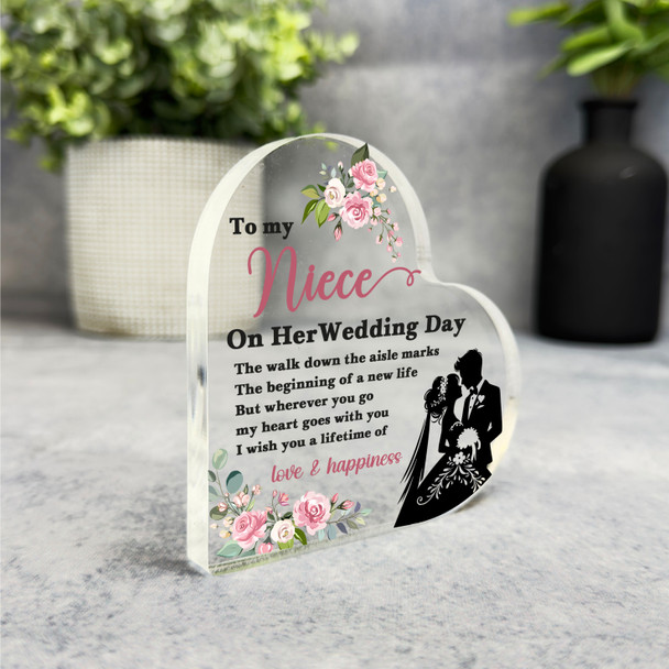 Gift For Niece Wedding Day Pink Floral Poem Side Heart Keepsake Plaque Ornament