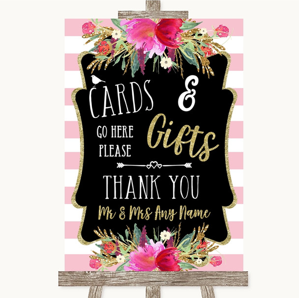 Gold & Pink Stripes Cards & Gifts Table Personalised Wedding Sign