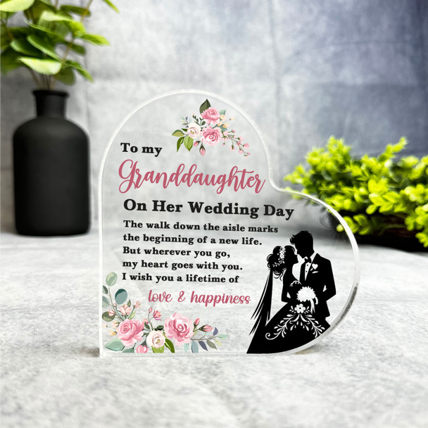 Gift For Granddaughter Wedding Day Pink Floral Poem Side Heart Keepsake Plaque