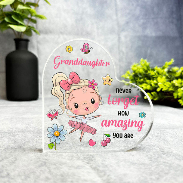 Gift For Granddaughter Blonde Hair Cute Ballerina Girl Heart Keepsake Plaque