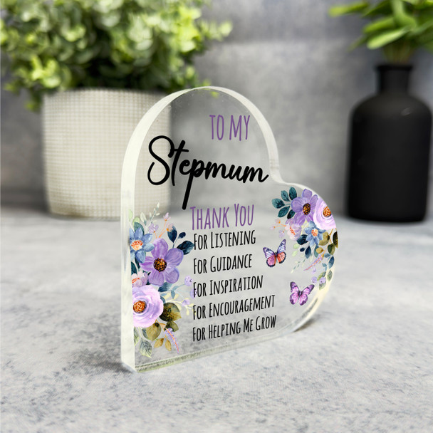 Purple Floral Butterflies Stepmum Thank You Gift Side Heart Keepsake Plaque