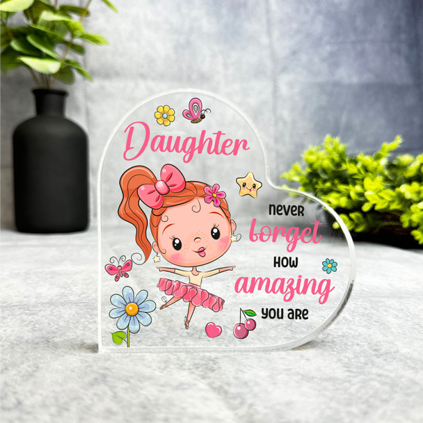 Gift For Daughter Red Hair Cute Ballerina Girl Side Heart Keepsake Plaque
