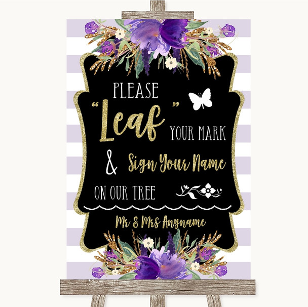 Gold & Purple Stripes Fingerprint Tree Instructions Personalised Wedding Sign