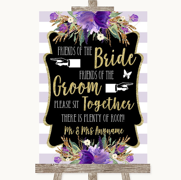 Gold & Purple Stripes Friends Of The Bride Groom Seating Wedding Sign