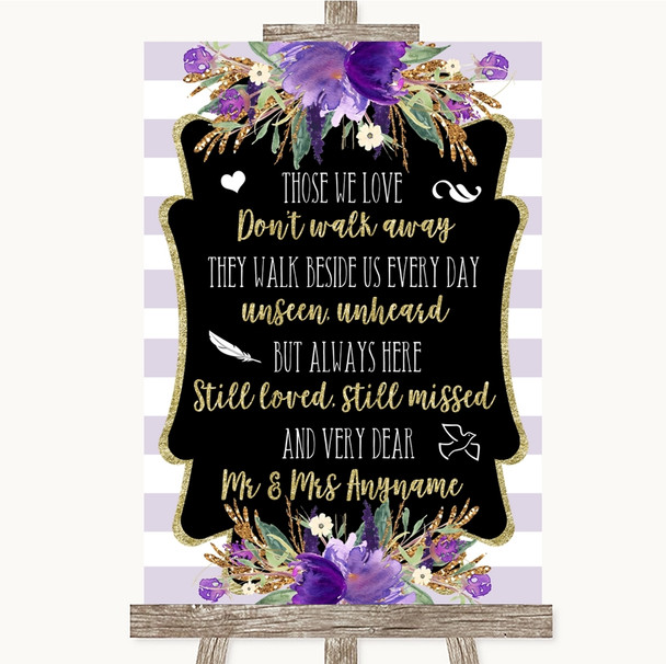 Gold & Purple Stripes In Loving Memory Personalised Wedding Sign