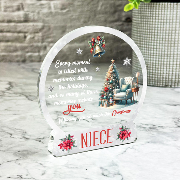 Niece White Chair Remembrance Christmas Memorial Gift Snow Globe Keepsake Plaque