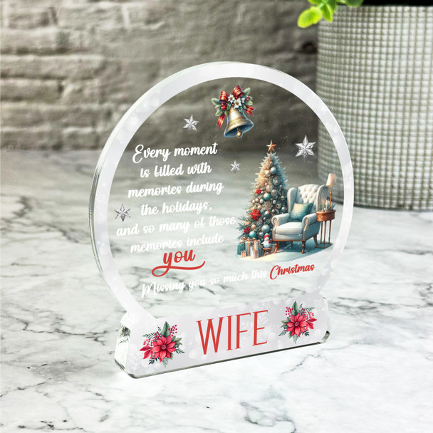 Wife White Chair Remembrance Christmas Memorial Gift Snow Globe Keepsake Plaque