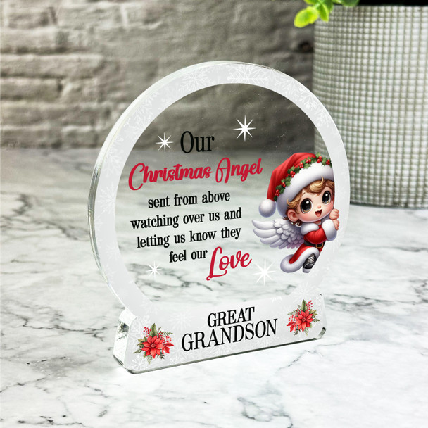 Great Grandson Little Angel Christmas Memorial Gift Snow Globe Keepsake Plaque