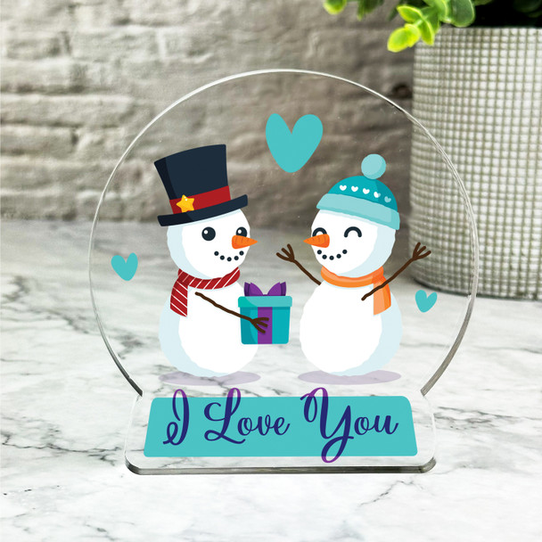 Snowman Couple I Love You Romantic Christmas Gift Snow Globe Keepsake Plaque