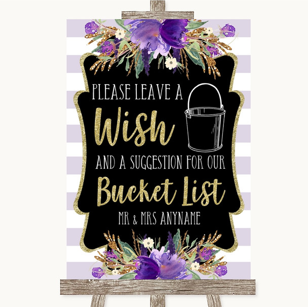 Gold and Purple Stripes Bucket List Personalised Wedding Sign