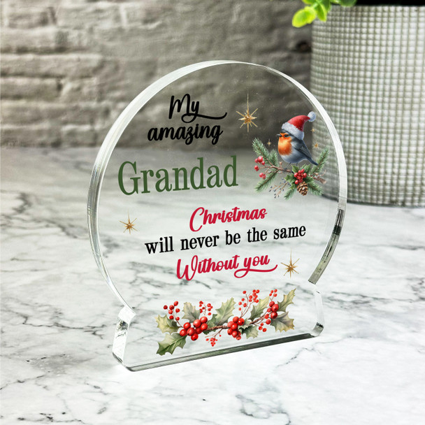 Grandad Winter Bird Christmas Memorial Gift Snow Globe Keepsake Plaque