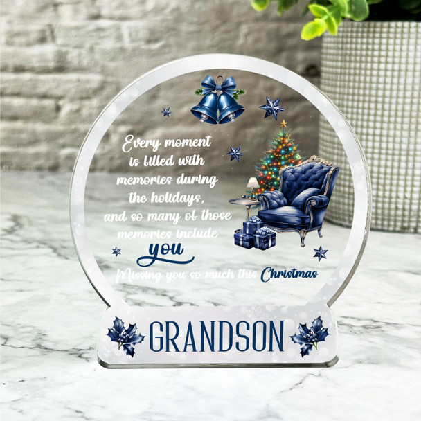Grandson Navy Chair Tree Christmas Memorial Gift Snow Globe Keepsake Plaque