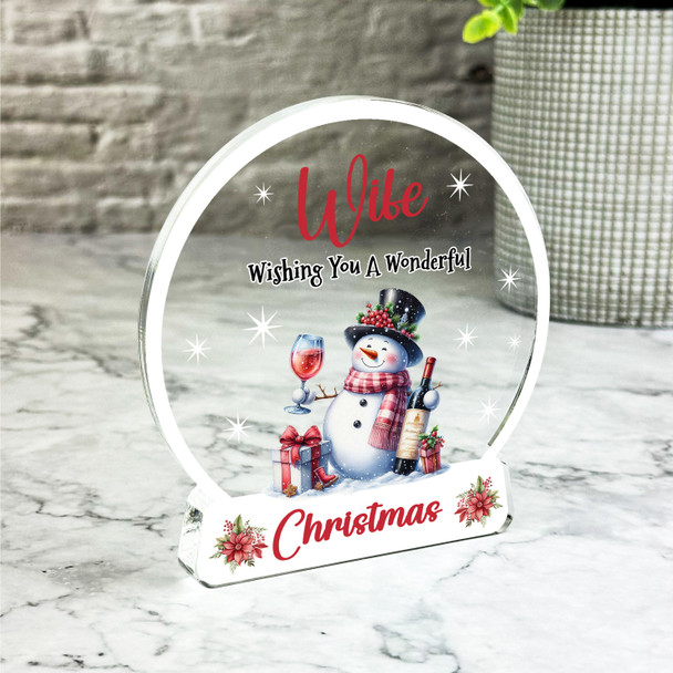 Gift For Wife Christmas Snowman Wine Snow Globe Keepsake Plaque Decoration