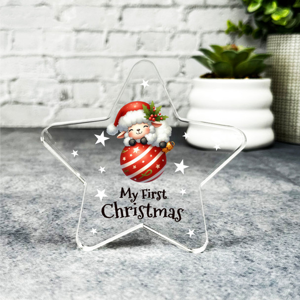Baby Sheep Bauble First Christmas Gift Star Award Keepsake Plaque Decoration