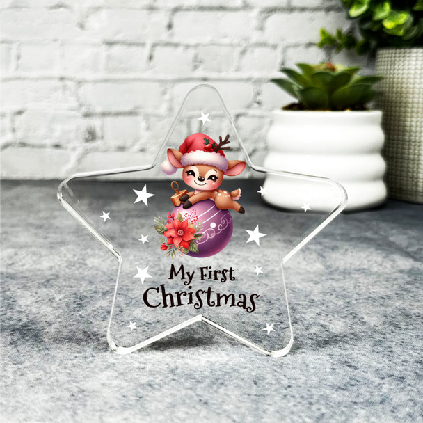 Gift For 1st Christmas Baby Reindeer Bauble Star Award Keepsake Plaque Decor