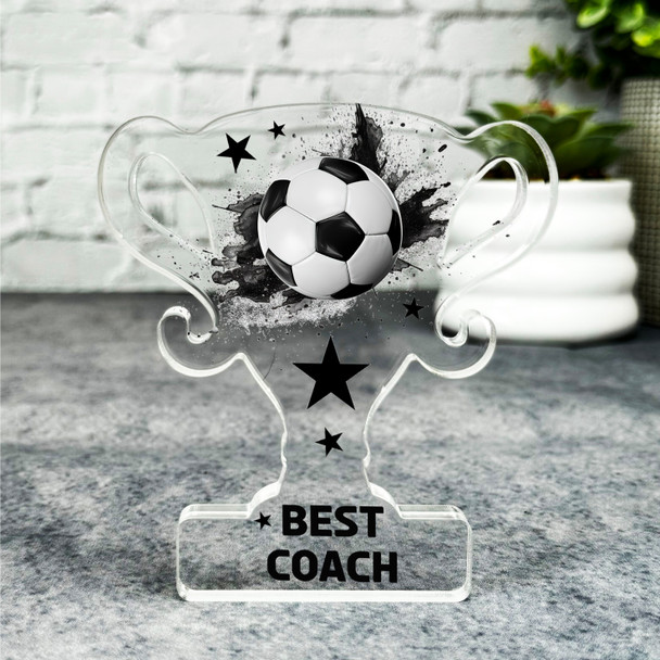 Gift For Best Coach Black Star Football Trophy Keepsake Plaque Ornament Present