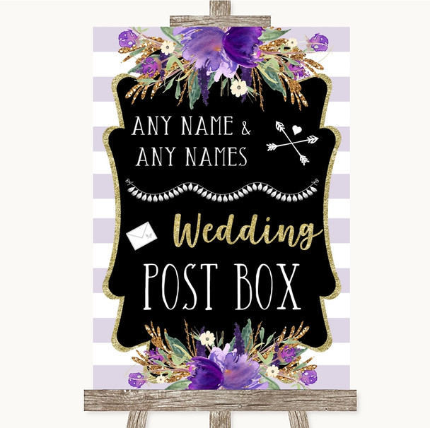 Gold & Purple Stripes Card Post Box Personalised Wedding Sign