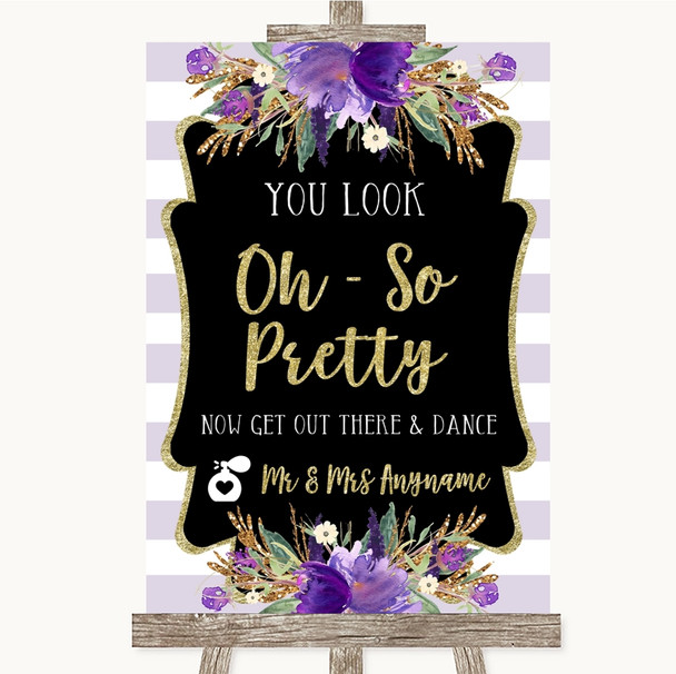 Gold & Purple Stripes Toilet Get Out & Dance Personalised Wedding Sign