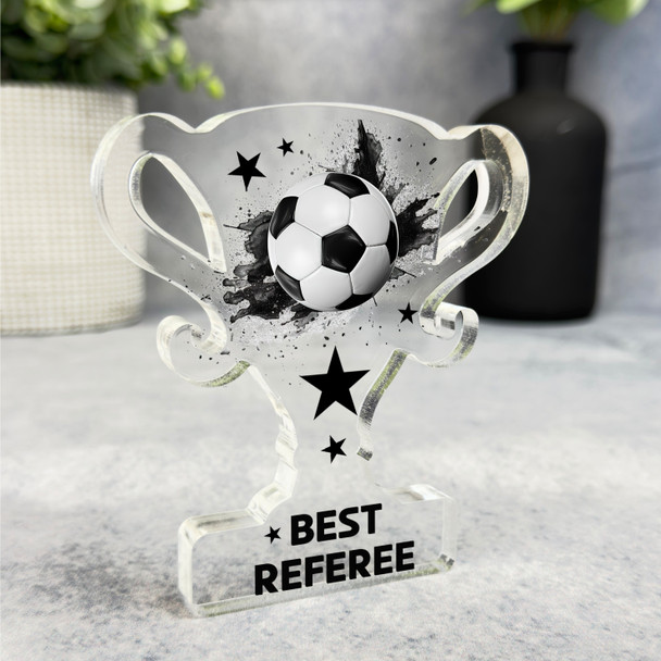 Gift For Best Referee Black Star Football Trophy Keepsake Plaque Ornament