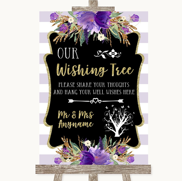 Gold & Purple Stripes Wishing Tree Personalised Wedding Sign