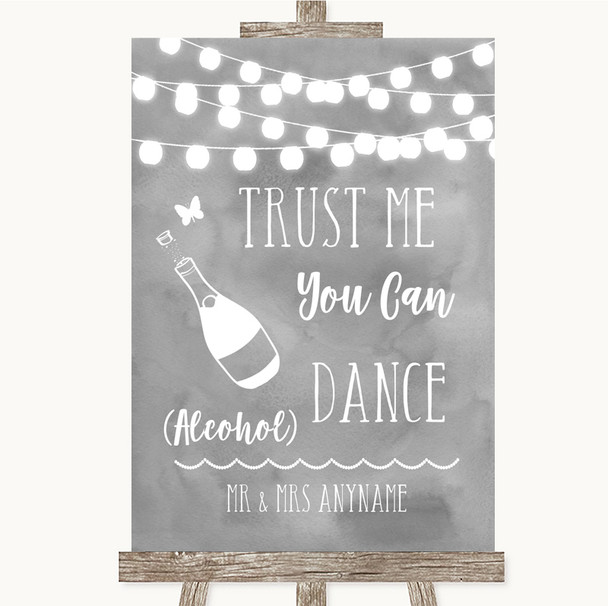Grey Watercolour Lights Alcohol Says You Can Dance Personalised Wedding Sign