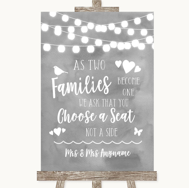 Grey Watercolour Lights As Families Become One Seating Plan Wedding Sign