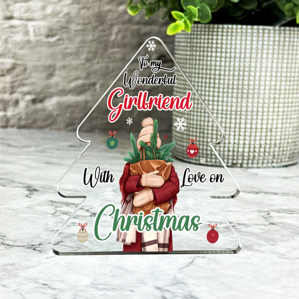 Gift For Girlfriend Christmas Winter Fashion Girl Red Hair Tree Keepsake Plaque