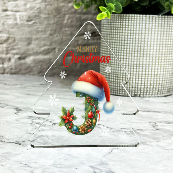 Gift For Floral Christmas Alphabet Santa Hat Letter J Xmas Tree Keepsake Plaque