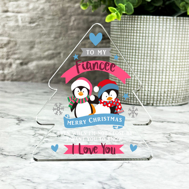 Gift For Fiancee Christmas Penguin Couple I Love You Xmas Tree Keepsake Plaque