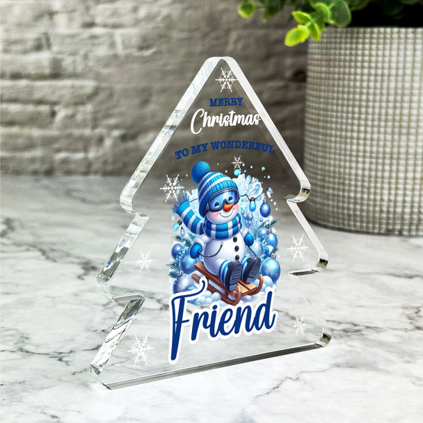 Gift For Friend Christmas Blue Snowman Sledge Xmas Tree Keepsake Plaque Decor