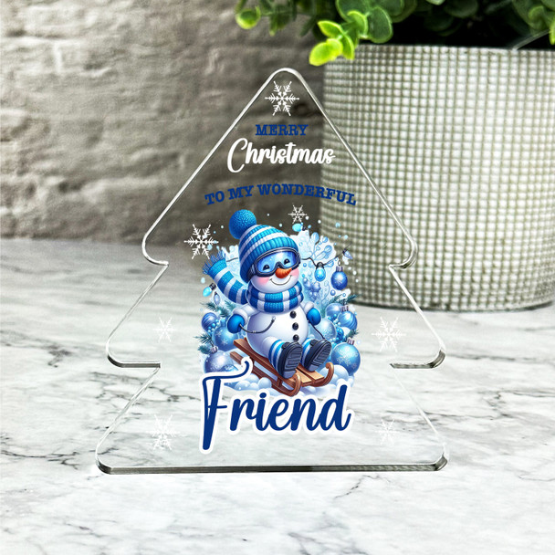 Gift For Friend Christmas Blue Snowman Sledge Xmas Tree Keepsake Plaque Decor