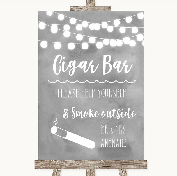 Grey Watercolour Lights Cigar Bar Personalised Wedding Sign
