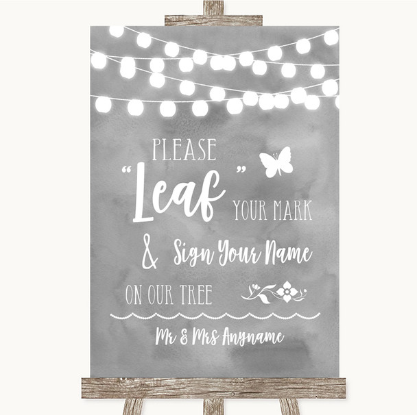 Grey Watercolour Lights Fingerprint Tree Instructions Personalised Wedding Sign