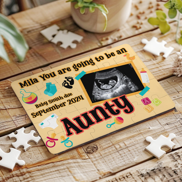 Aunty Pregnancy Announcement Gift Baby Scan Photo Custom Wood Jigsaw Puzzle