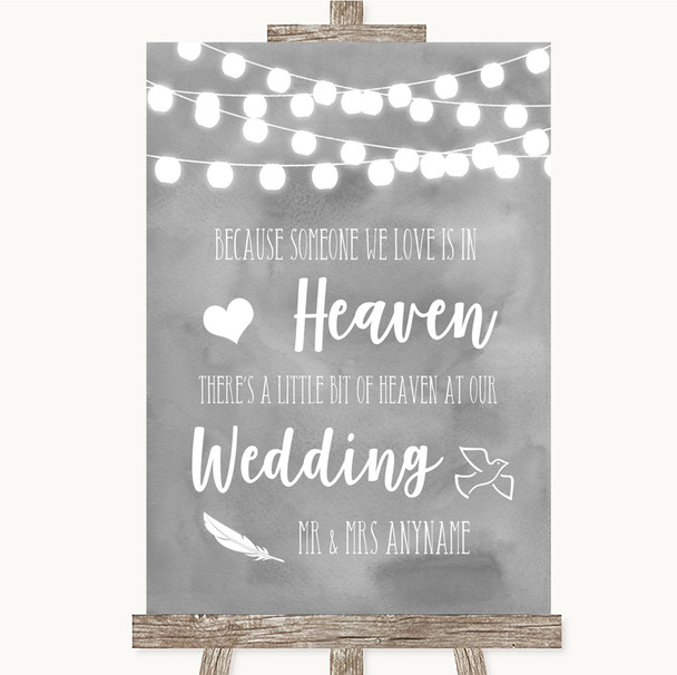 Grey Watercolour Lights Heaven Loved Ones Personalised Wedding Sign