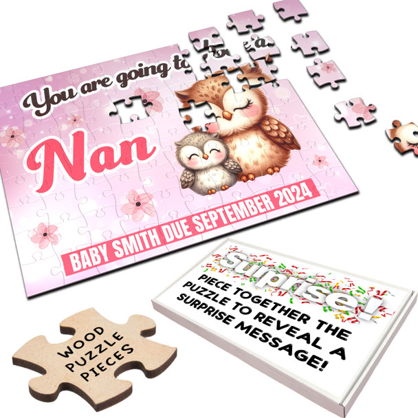 For Nan Pregnancy Announcement Gift Owls Personalised Wooden Jigsaw Puzzle