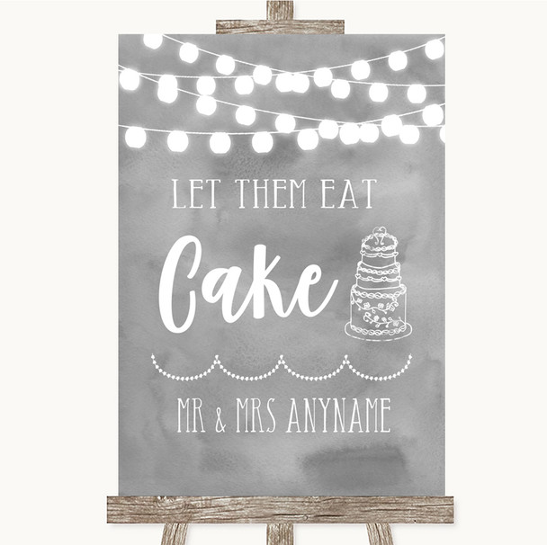 Grey Watercolour Lights Let Them Eat Cake Personalised Wedding Sign