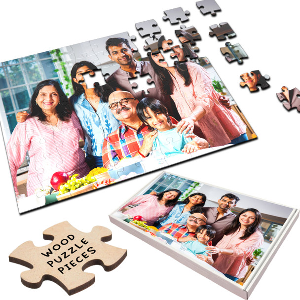Any Your Photo Custom Gift Family Grandparents Parents Custom Wood Jigsaw Puzzle