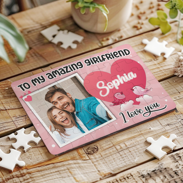 Romantic Gift For Girlfriend Love Birds Photo Personalised Wooden Jigsaw Puzzle