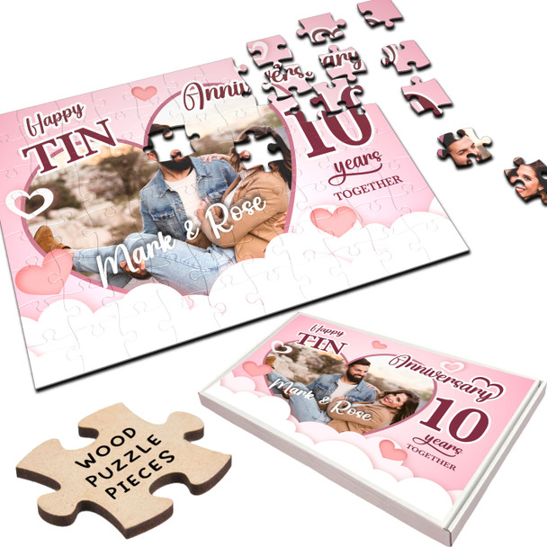 Tin Wedding 10th Anniversary Gift Photo Heart Personalised Wood Jigsaw Puzzle