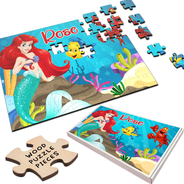 Ariel The Little Mermaid Film Gift For Girls Personalised Wooden Jigsaw Puzzle