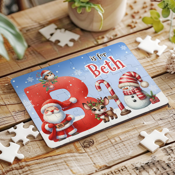 Christmas Gift Kids Santa Alphabet Letter B Personalised Wood Jigsaw Puzzle