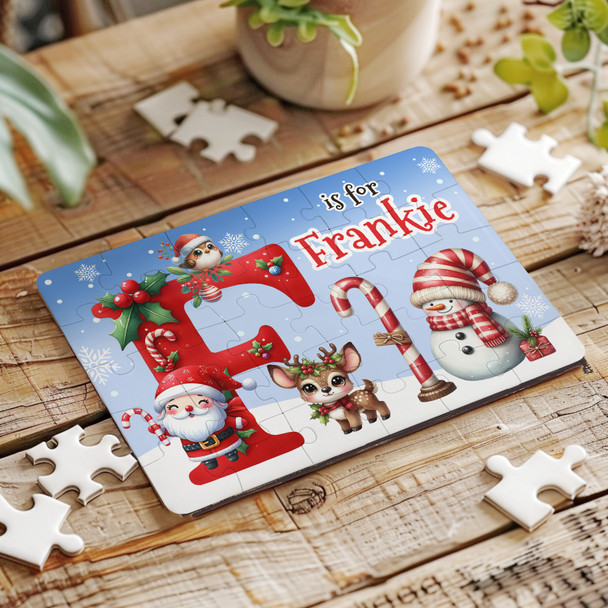 Christmas Gift Kids Santa Alphabet Letter F Personalised Wood Jigsaw Puzzle