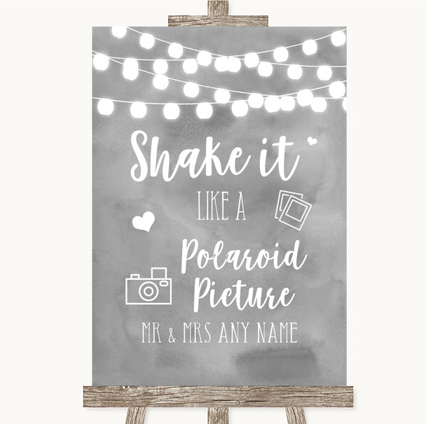 Grey Watercolour Lights Polaroid Picture Personalised Wedding Sign