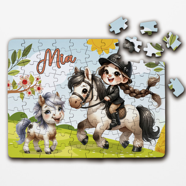 Cute Girl Horse Riding Gift For Girls Custom Personalised Wooden Jigsaw Puzzle