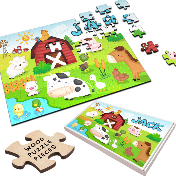 Farm Animals Children's Kids Gift Custom Personalised Wooden Jigsaw Puzzle
