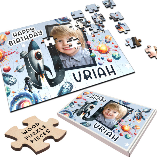 Kids Birthday Gift Boy Space Letter U Photo Personalised Wooden Jigsaw Puzzle